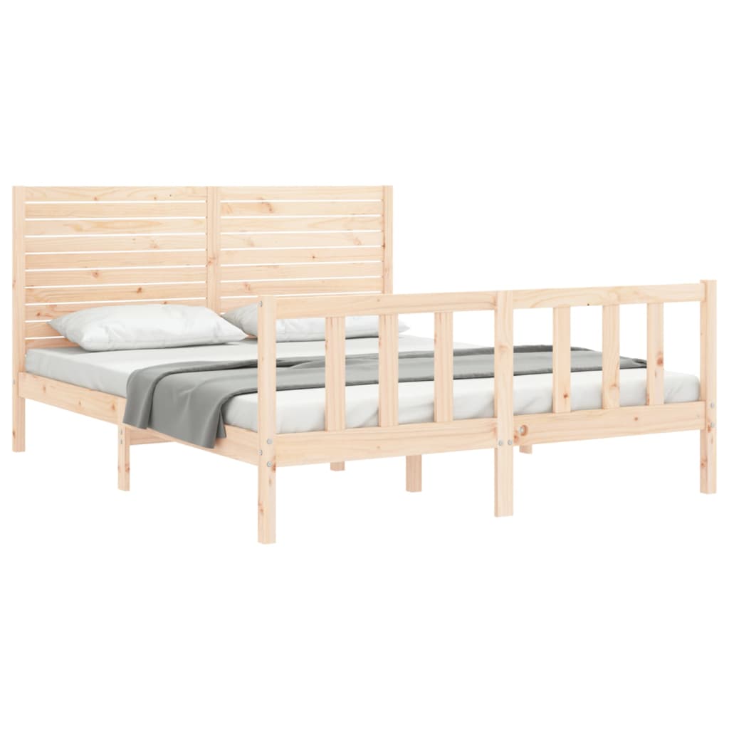 vidaXL Cadru de pat cu tăblie, king size, lemn masiv vidaXL Cadru de pat cu tăblie, king size, lemn masiv