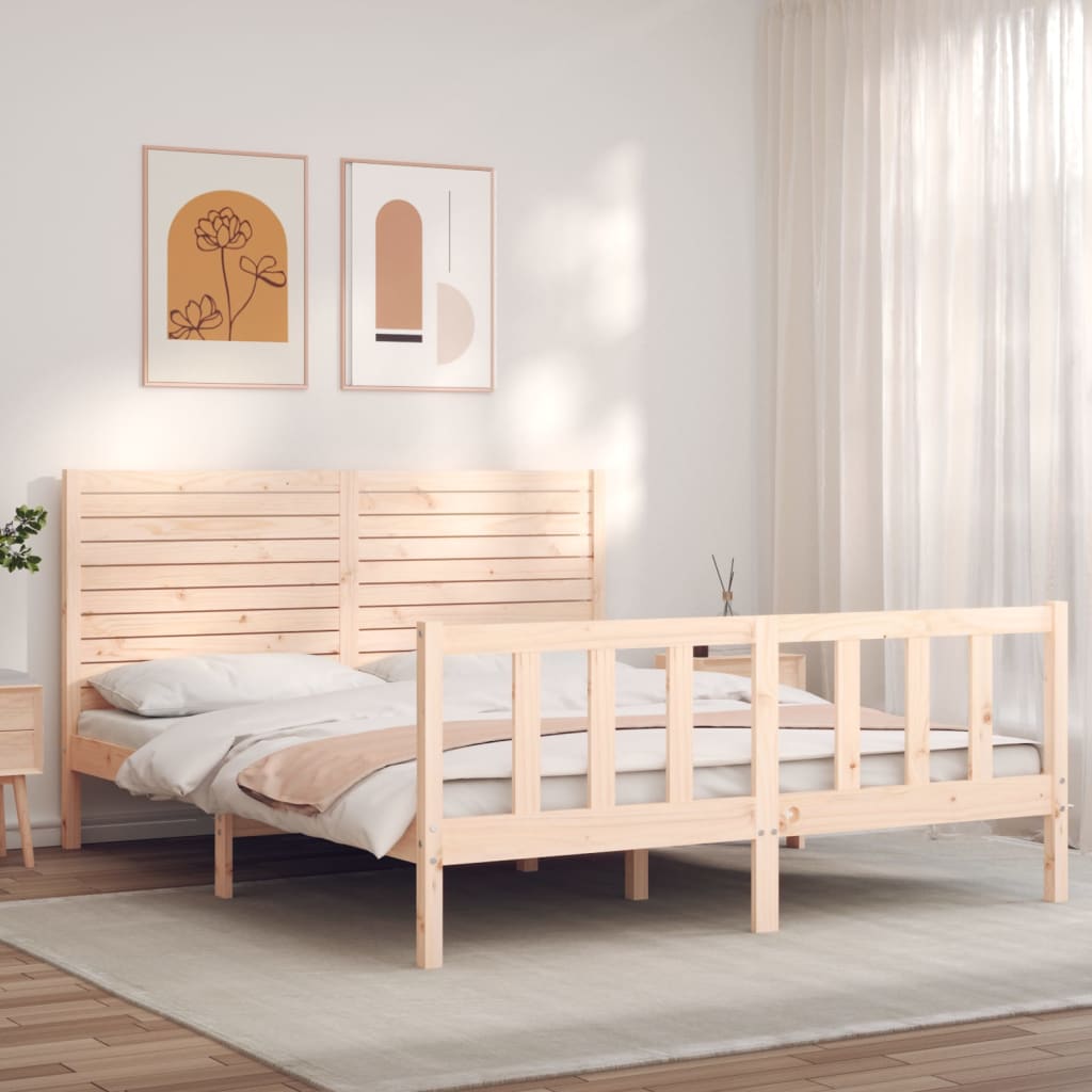 vidaXL Cadru de pat cu tăblie, king size, lemn masiv vidaXL Cadru de pat cu tăblie, king size, lemn masiv