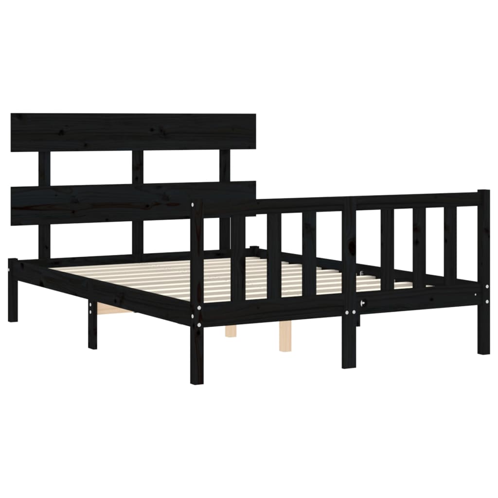 vidaXL Cadru de pat cu tăblie, negru, 140x190 cm, lemn masiv vidaXL Cadru de pat cu tăblie, negru, 140x190 cm, lemn masiv