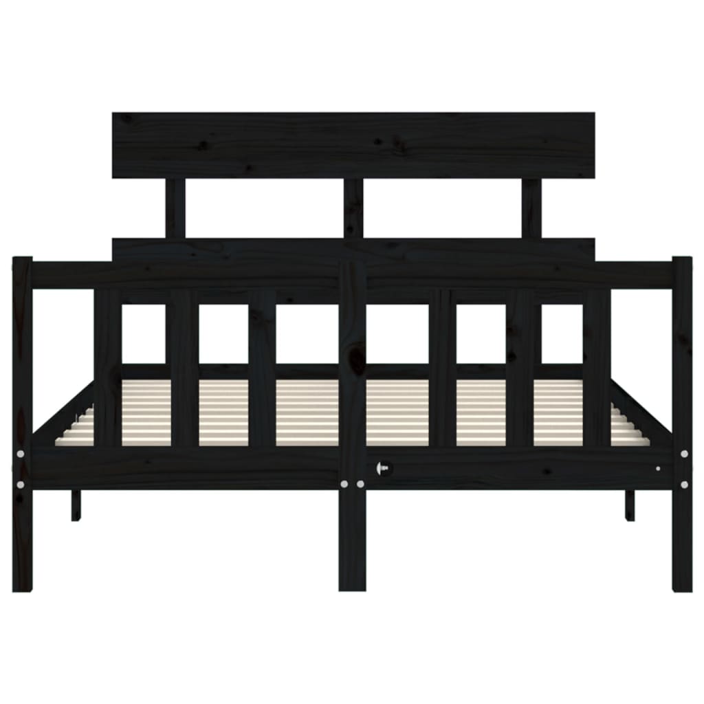 vidaXL Cadru de pat cu tăblie, negru, 140x190 cm, lemn masiv vidaXL Cadru de pat cu tăblie, negru, 140x190 cm, lemn masiv
