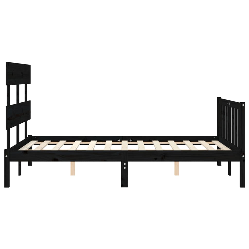 vidaXL Cadru de pat cu tăblie, negru, 140x190 cm, lemn masiv vidaXL Cadru de pat cu tăblie, negru, 140x190 cm, lemn masiv