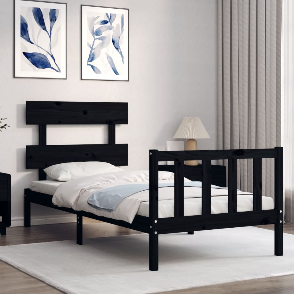 vidaXL Cadru de pat cu tăblie, negru, 100x200 cm, lemn masiv vidaXL Cadru de pat cu tăblie, negru, 100x200 cm, lemn masiv