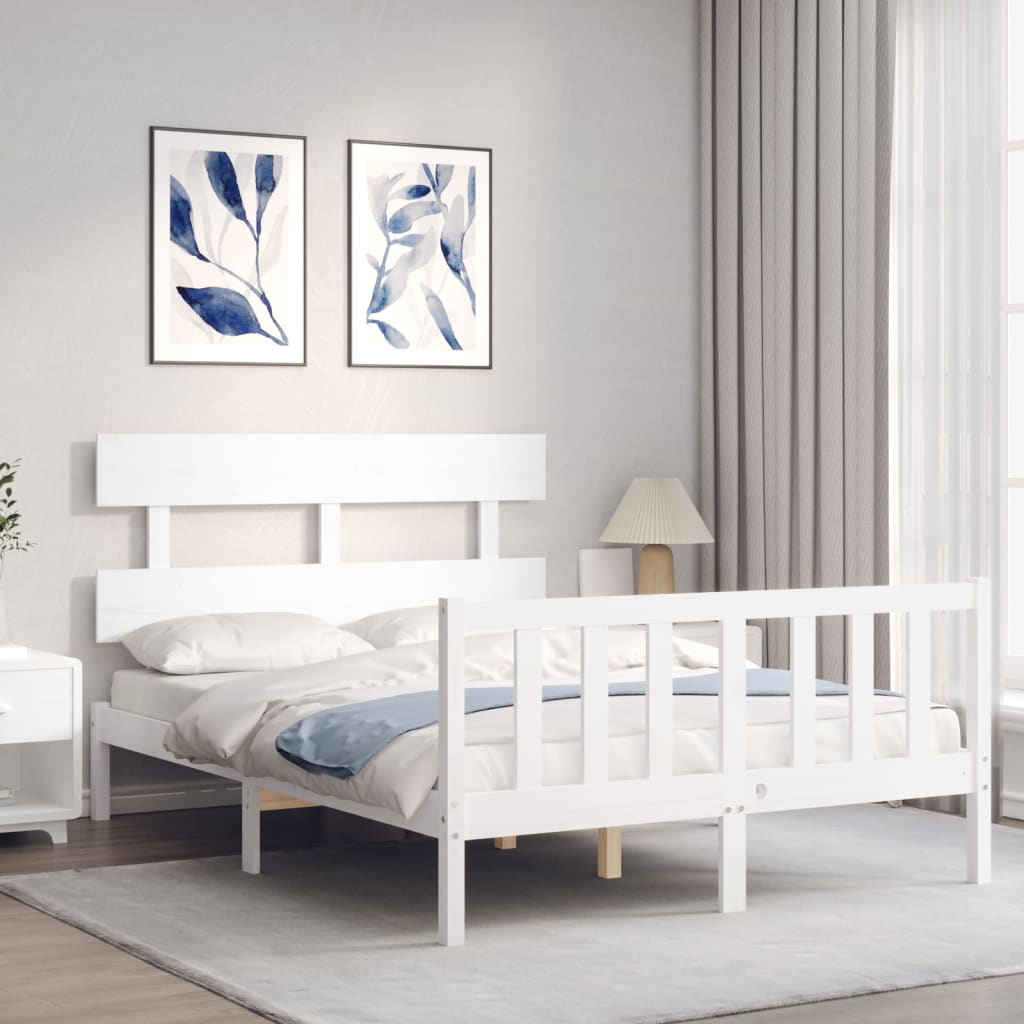 vidaXL Cadru de pat fără saltea, alb, 120x200 cm, lemn masiv pin vidaXL Cadru de pat fără saltea, alb, 120x200 cm, lemn masiv pin