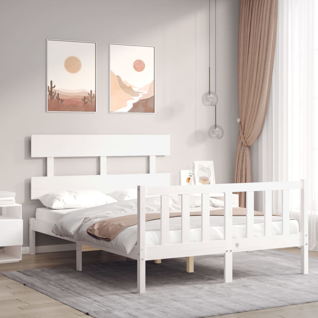 vidaXL Cadru de pat fără saltea, alb, 120x200 cm, lemn masiv pin vidaXL Cadru de pat fără saltea, alb, 120x200 cm, lemn masiv pin
