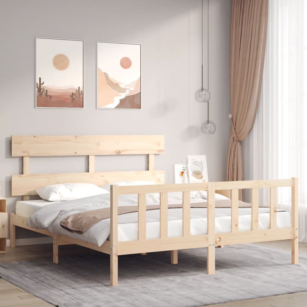 vidaXL Cadru de pat cu tăblie, king size, lemn masiv vidaXL Cadru de pat cu tăblie, king size, lemn masiv