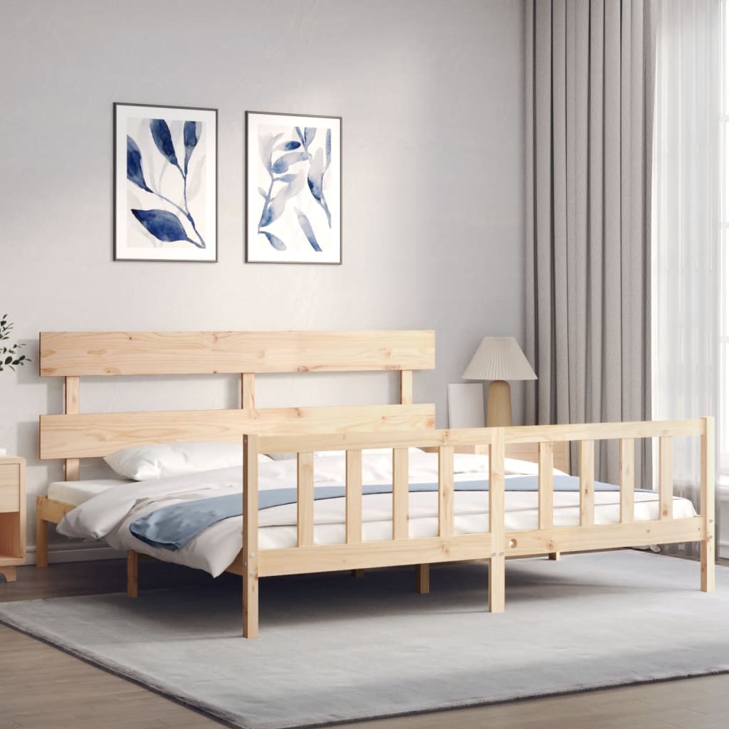 vidaXL Cadru de pat cu tăblie Super King Size, lemn masiv