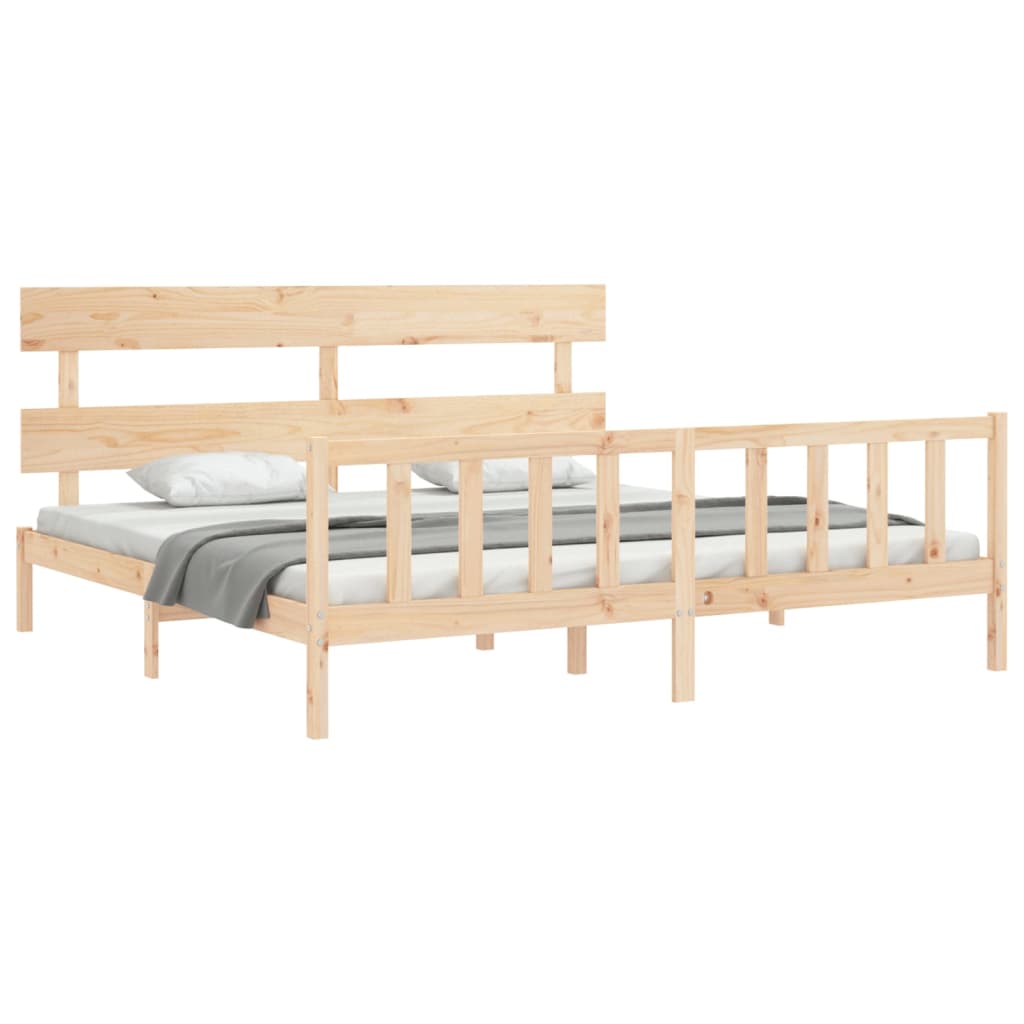 vidaXL Cadru de pat cu tăblie Super King Size, lemn masiv