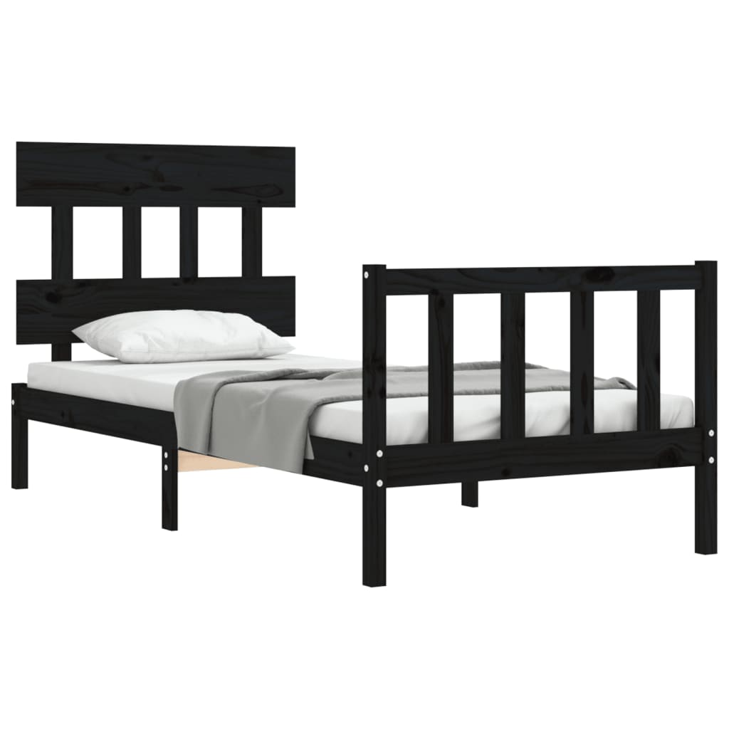 vidaXL Cadru de pat cu tăblie Small Single, negru, lemn masiv vidaXL Cadru de pat cu tăblie Small Single, negru, lemn masiv