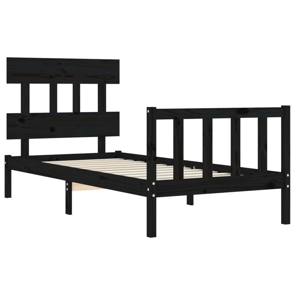 vidaXL Cadru de pat cu tăblie Small Single, negru, lemn masiv vidaXL Cadru de pat cu tăblie Small Single, negru, lemn masiv