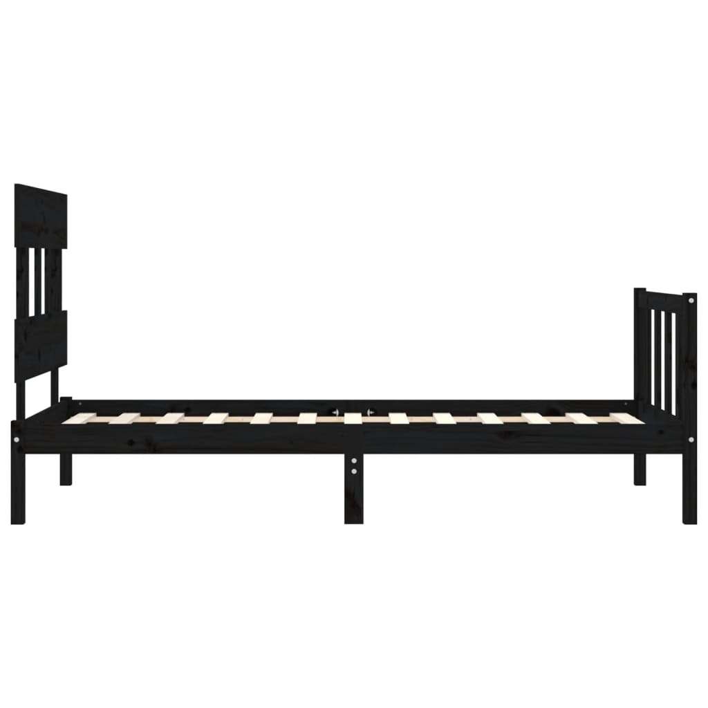 vidaXL Cadru de pat cu tăblie Small Single, negru, lemn masiv vidaXL Cadru de pat cu tăblie Small Single, negru, lemn masiv