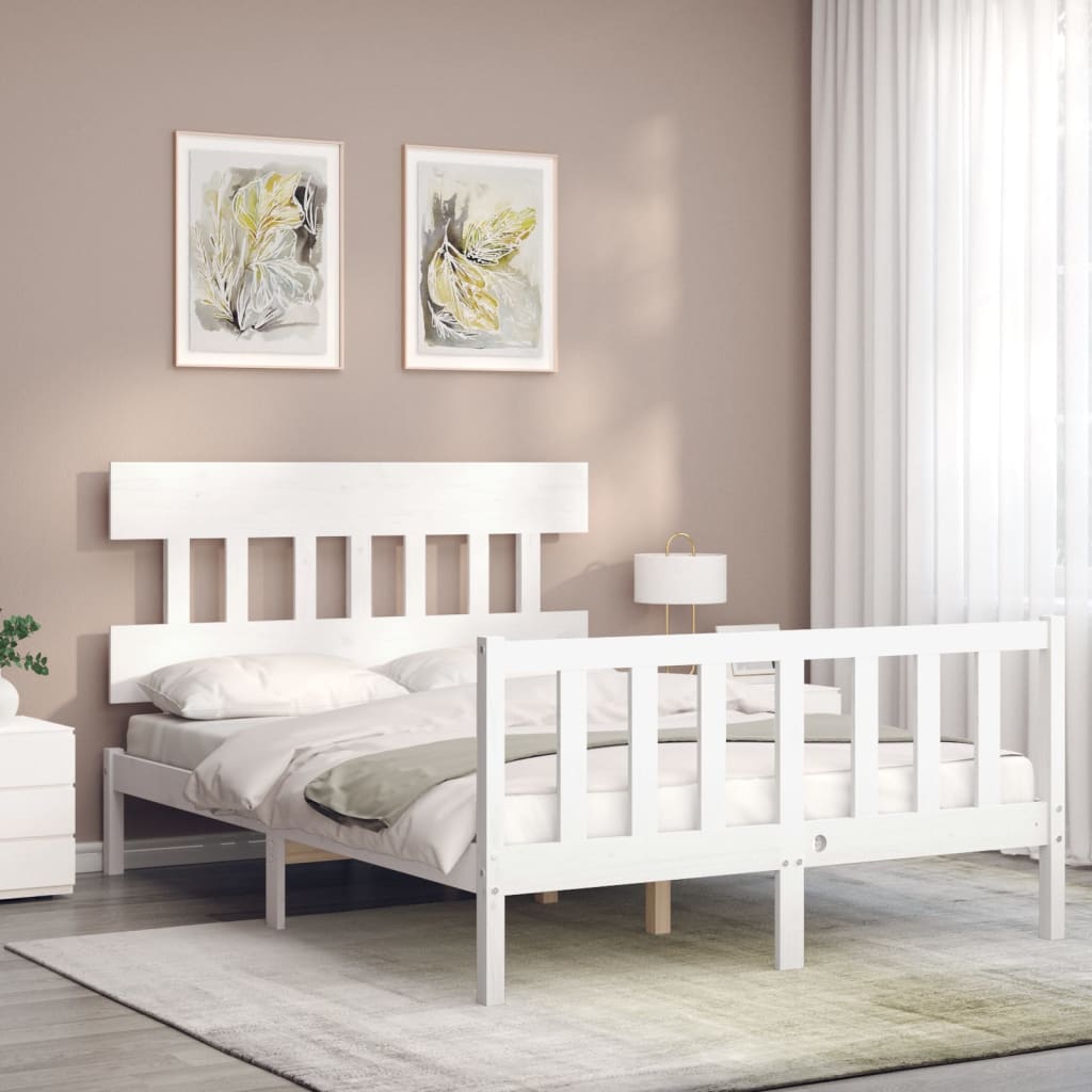 vidaXL Cadru de pat fără saltea, alb, 140x190 cm, lemn masiv de pin vidaXL Cadru de pat fără saltea, alb, 140x190 cm, lemn masiv de pin
