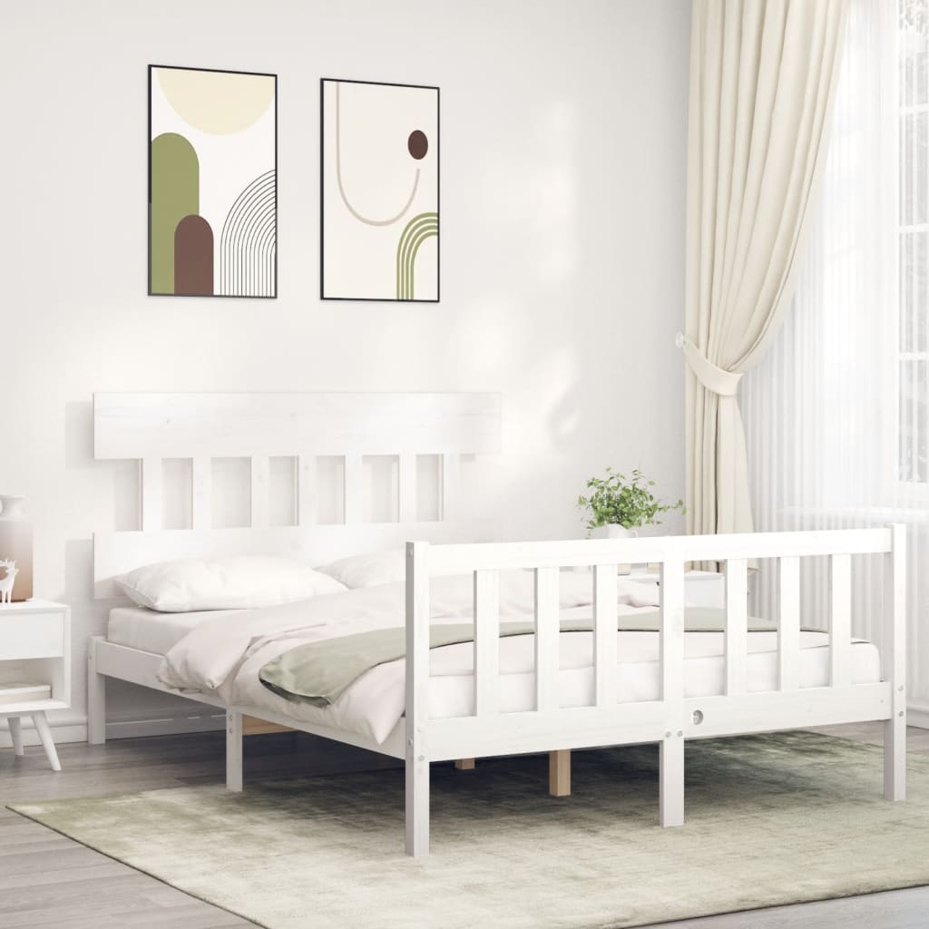 vidaXL Cadru de pat fără saltea, alb, 140x190 cm, lemn masiv de pin vidaXL Cadru de pat fără saltea, alb, 140x190 cm, lemn masiv de pin
