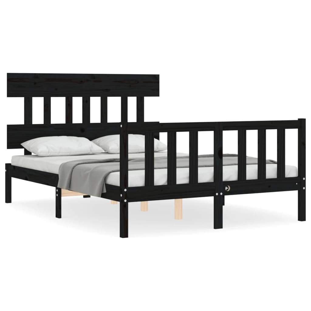 vidaXL Cadru de pat cu tăblie, negru, 140x190 cm, lemn masiv vidaXL Cadru de pat cu tăblie, negru, 140x190 cm, lemn masiv