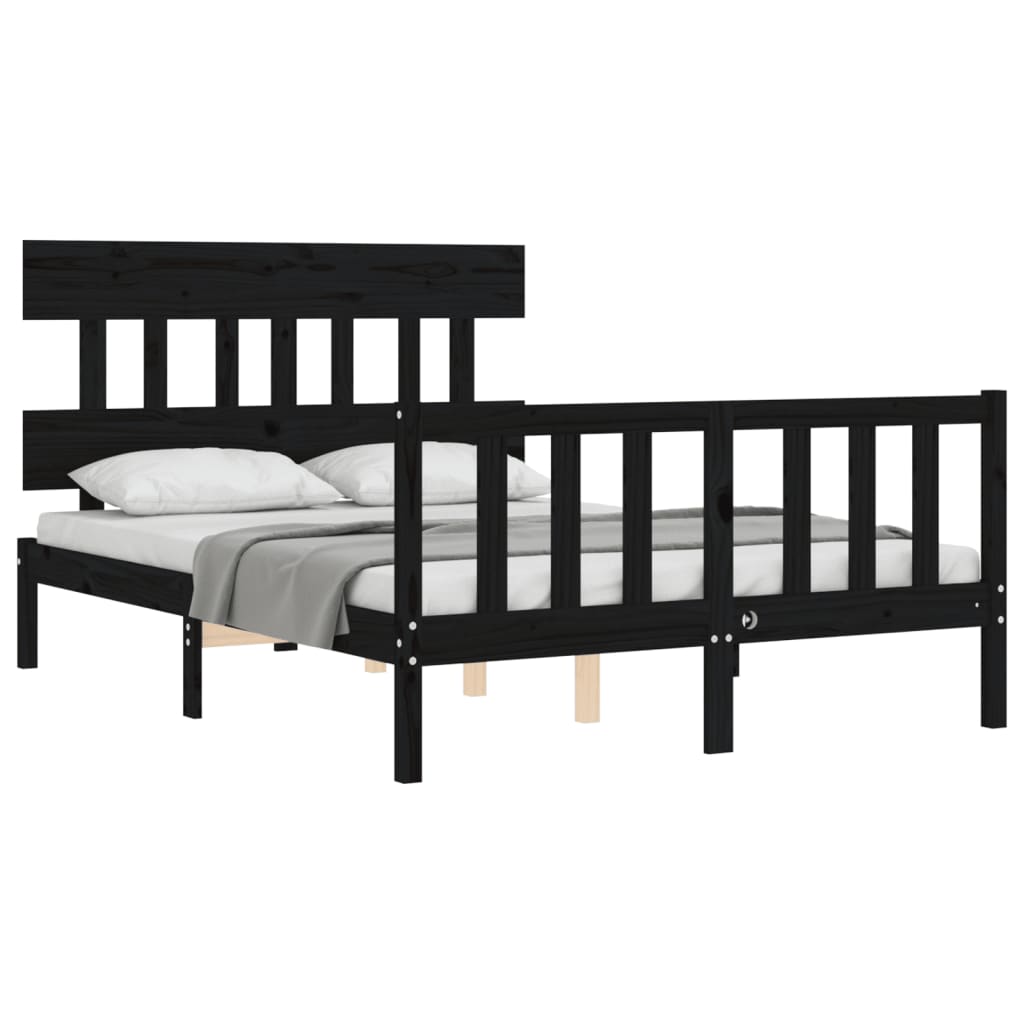 vidaXL Cadru de pat cu tăblie, negru, 140x190 cm, lemn masiv vidaXL Cadru de pat cu tăblie, negru, 140x190 cm, lemn masiv