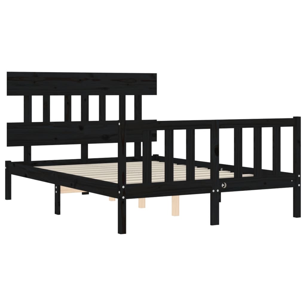 vidaXL Cadru de pat cu tăblie, negru, 140x190 cm, lemn masiv vidaXL Cadru de pat cu tăblie, negru, 140x190 cm, lemn masiv