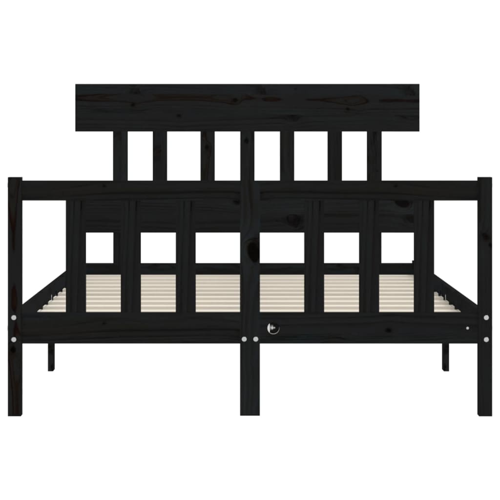 vidaXL Cadru de pat cu tăblie, negru, 140x190 cm, lemn masiv vidaXL Cadru de pat cu tăblie, negru, 140x190 cm, lemn masiv
