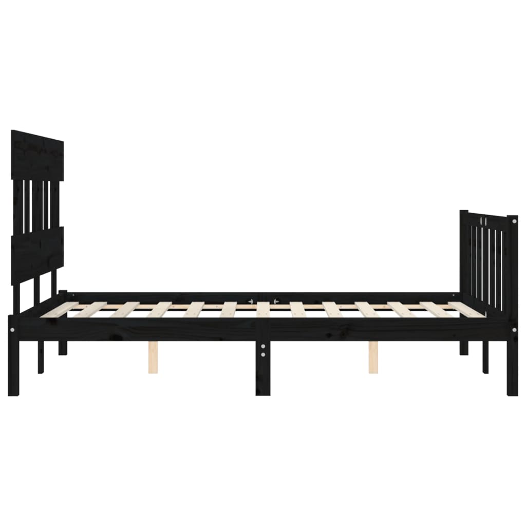 vidaXL Cadru de pat cu tăblie, negru, 140x190 cm, lemn masiv vidaXL Cadru de pat cu tăblie, negru, 140x190 cm, lemn masiv