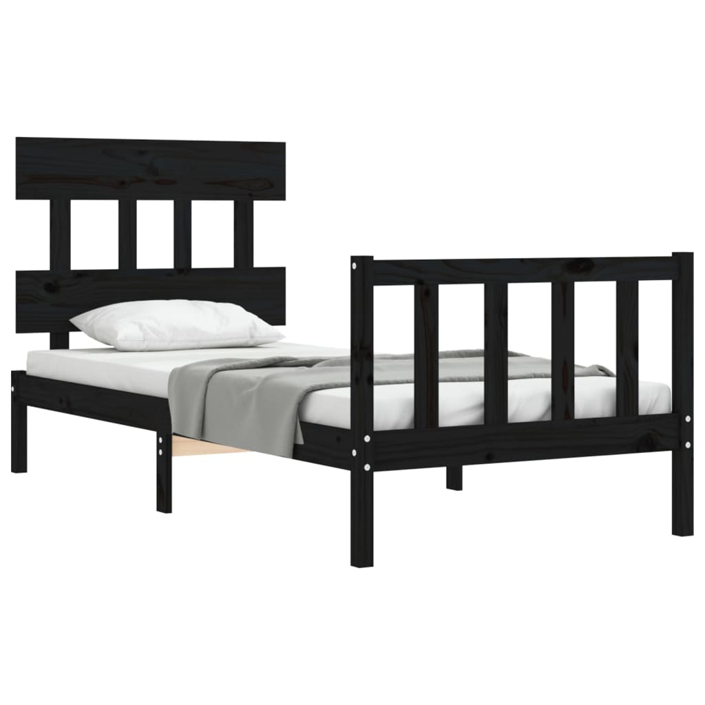 vidaXL Cadru de pat cu tăblie, negru, 100x200 cm, lemn masiv vidaXL Cadru de pat cu tăblie, negru, 100x200 cm, lemn masiv