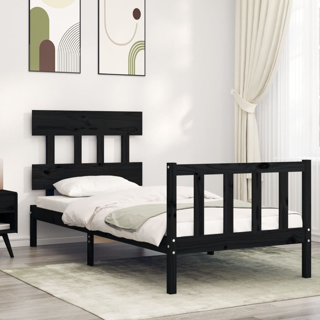 vidaXL Cadru de pat cu tăblie, negru, 100x200 cm, lemn masiv vidaXL Cadru de pat cu tăblie, negru, 100x200 cm, lemn masiv