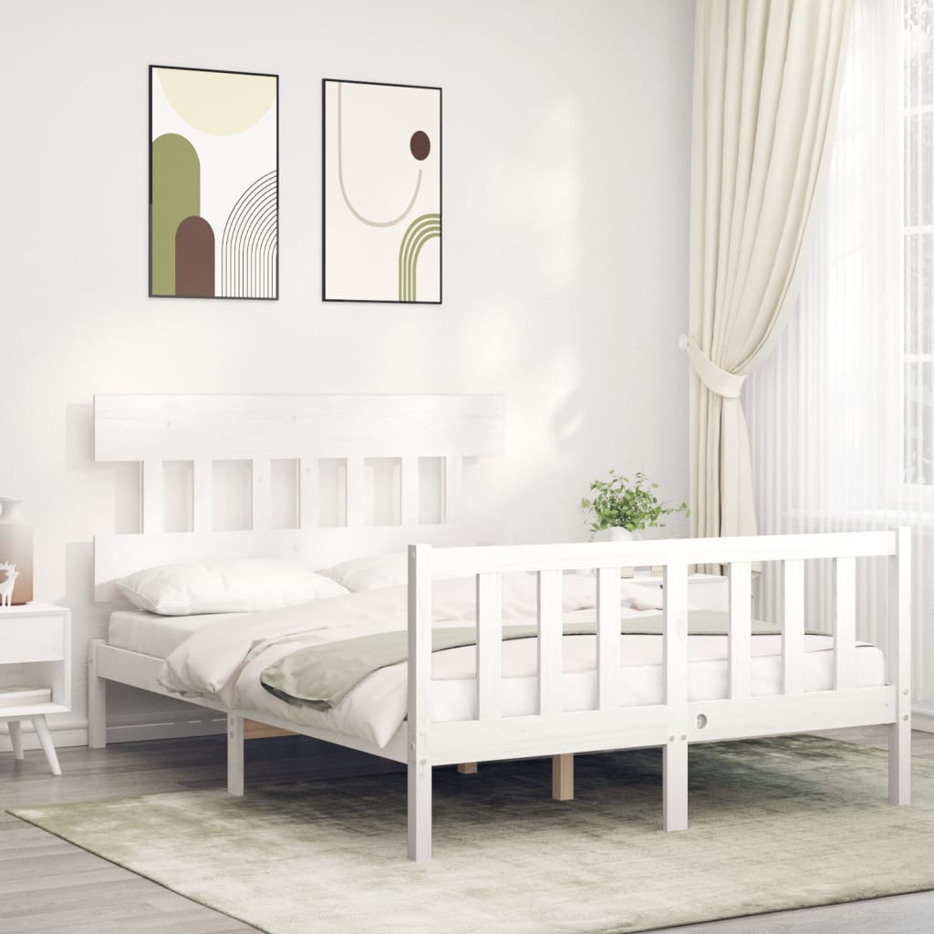 vidaXL Cadru de pat fără saltea, alb, 120x200 cm, lemn masiv pin vidaXL Cadru de pat fără saltea, alb, 120x200 cm, lemn masiv pin