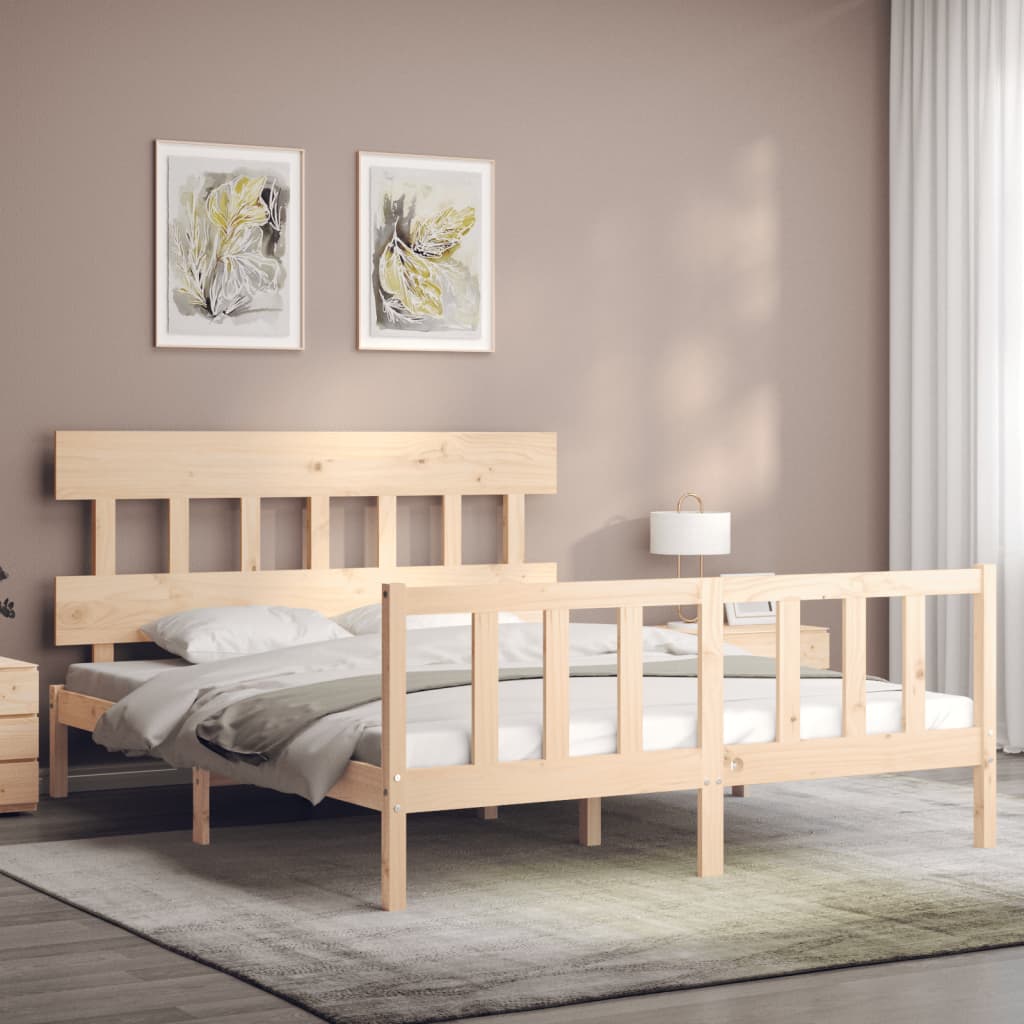 vidaXL Cadru de pat cu tăblie, king size, lemn masiv vidaXL Cadru de pat cu tăblie, king size, lemn masiv
