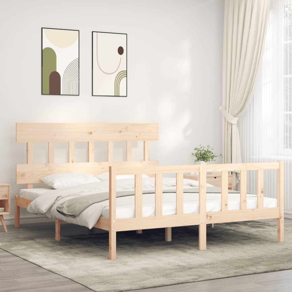 vidaXL Cadru de pat cu tăblie, king size, lemn masiv vidaXL Cadru de pat cu tăblie, king size, lemn masiv
