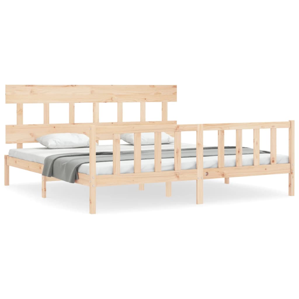 vidaXL Cadru de pat cu tăblie Super King Size, lemn masiv
