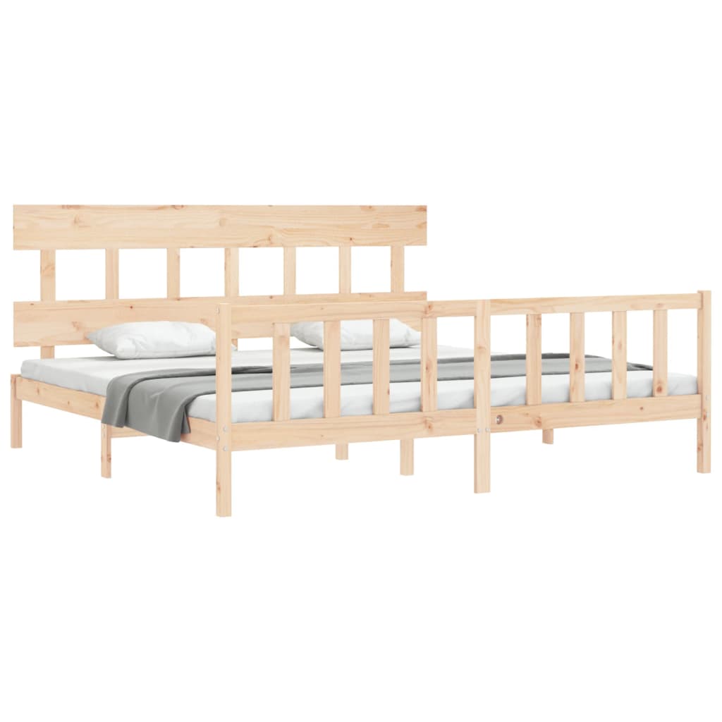 vidaXL Cadru de pat cu tăblie Super King Size, lemn masiv