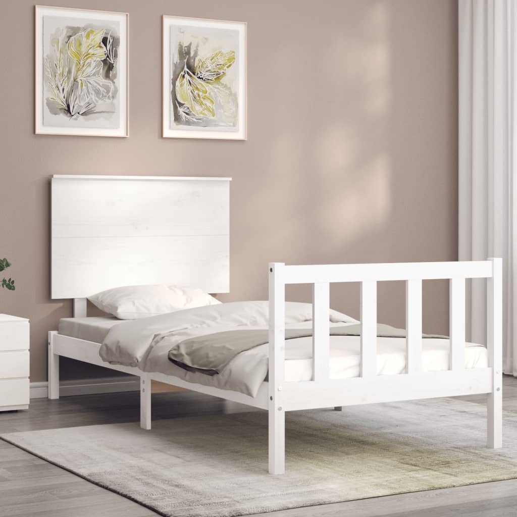 vidaXL Cadru de pat fără saltea, alb, 90x200 cm, lemn masiv pin
