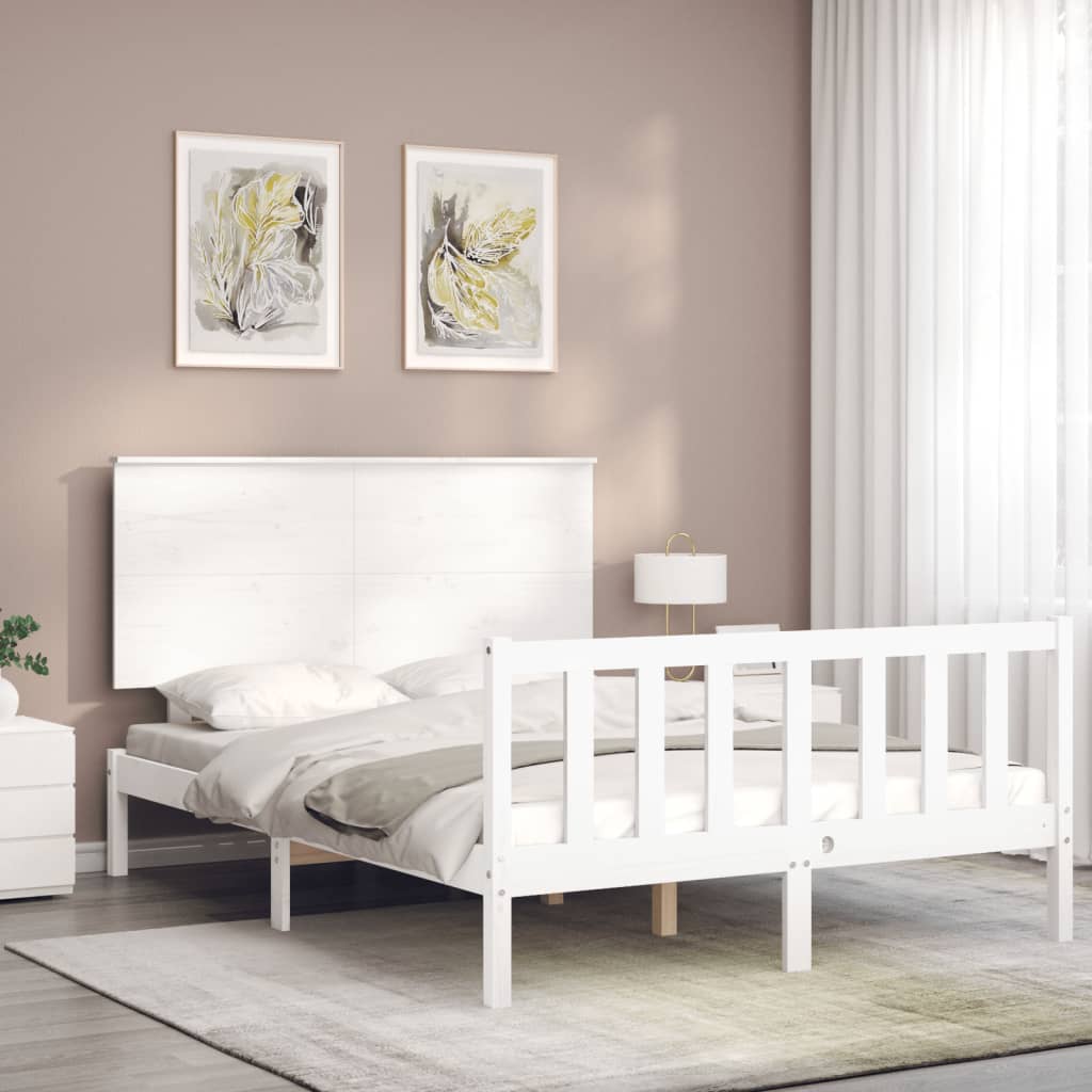 vidaXL Cadru de pat fără saltea, alb, 120x200 cm, lemn masiv pin vidaXL Cadru de pat fără saltea, alb, 120x200 cm, lemn masiv pin
