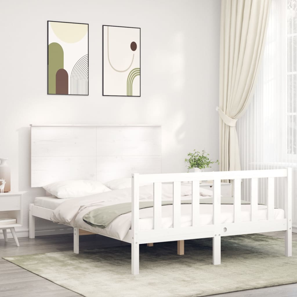 vidaXL Cadru de pat fără saltea, alb, 120x200 cm, lemn masiv pin vidaXL Cadru de pat fără saltea, alb, 120x200 cm, lemn masiv pin