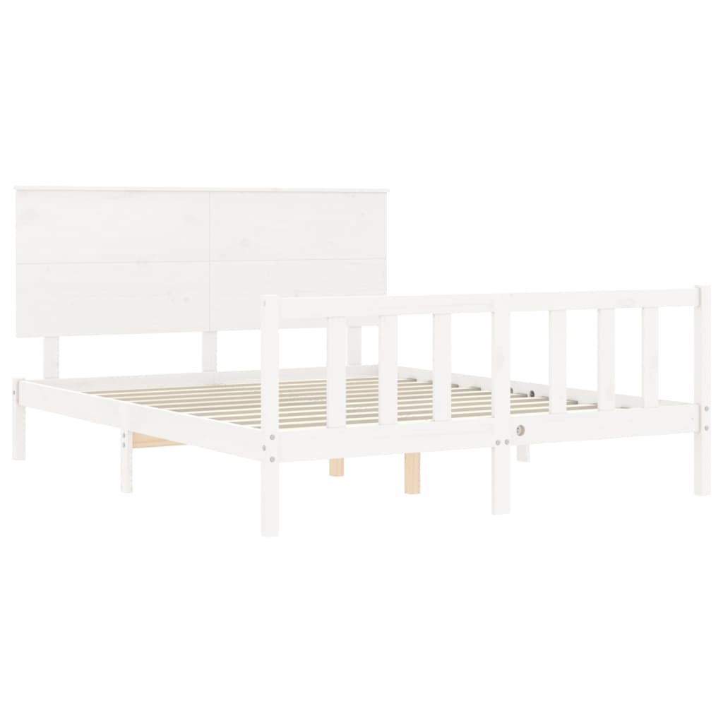 vidaXL Cadru de pat cu tăblie, alb, king size, lemn masiv vidaXL Cadru de pat cu tăblie, alb, king size, lemn masiv