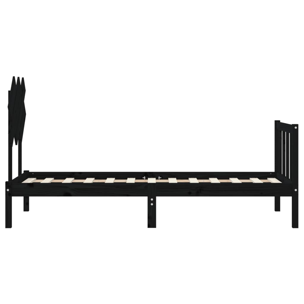 vidaXL Cadru de pat cu tăblie Small Single, negru, lemn masiv vidaXL Cadru de pat cu tăblie Small Single, negru, lemn masiv