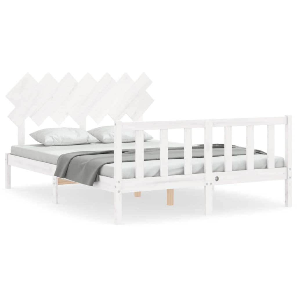vidaXL Cadru de pat fără saltea, alb, 140x190 cm, lemn masiv de pin