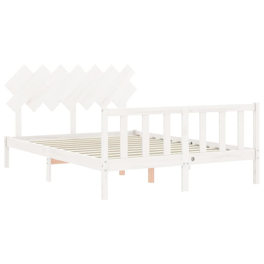 vidaXL Cadru de pat fără saltea, alb, 140x190 cm, lemn masiv de pin