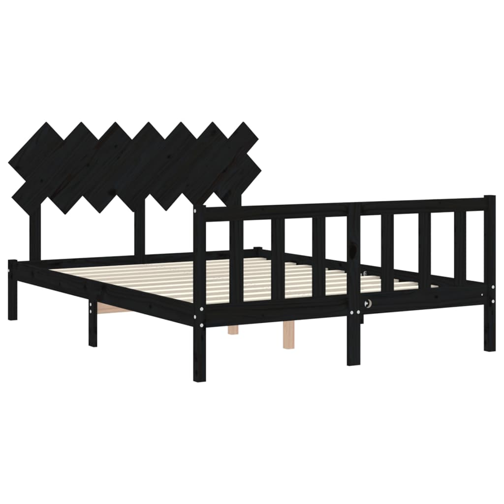 vidaXL Cadru de pat cu tăblie, negru, 140x190 cm, lemn masiv vidaXL Cadru de pat cu tăblie, negru, 140x190 cm, lemn masiv