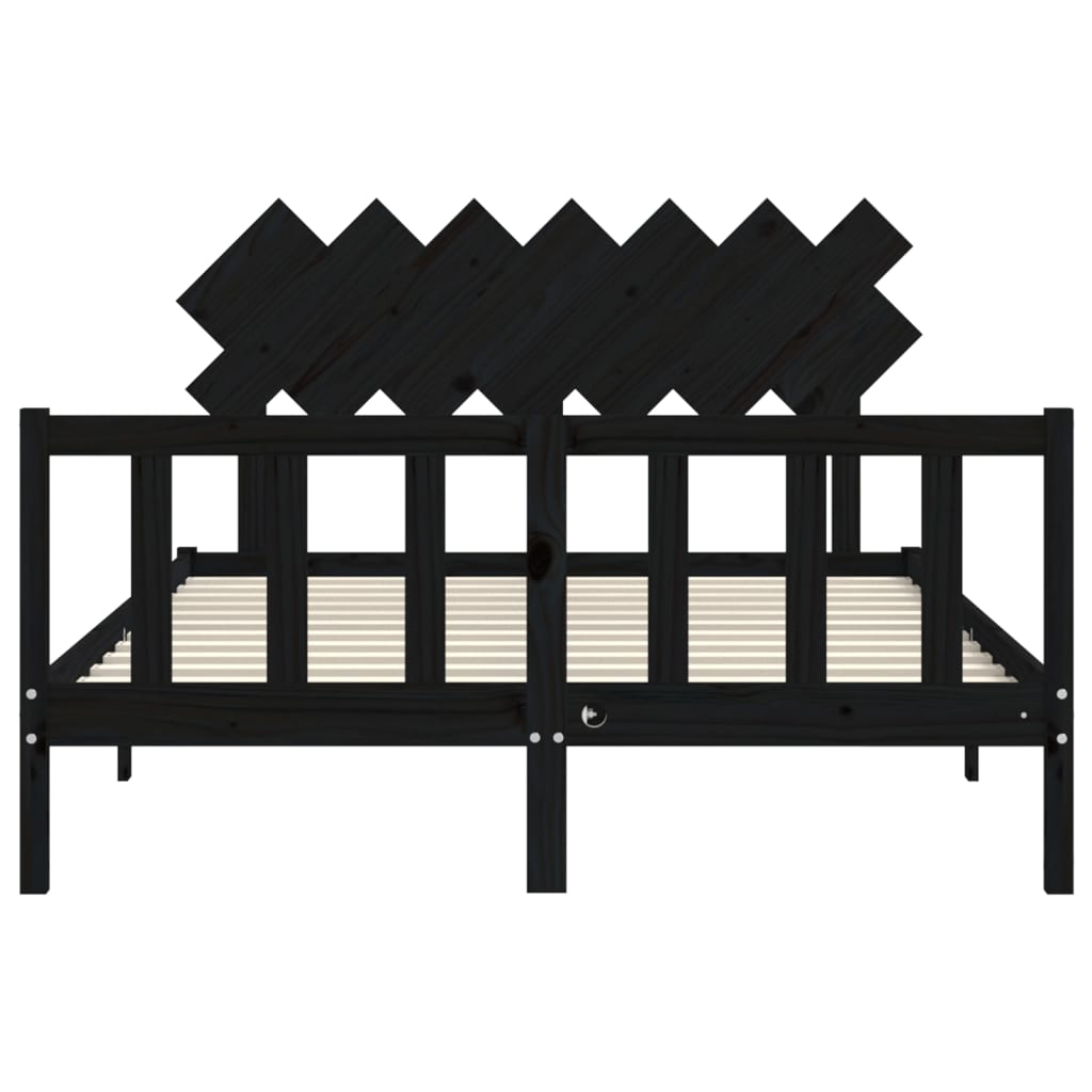 vidaXL Cadru de pat cu tăblie, negru, 140x190 cm, lemn masiv vidaXL Cadru de pat cu tăblie, negru, 140x190 cm, lemn masiv