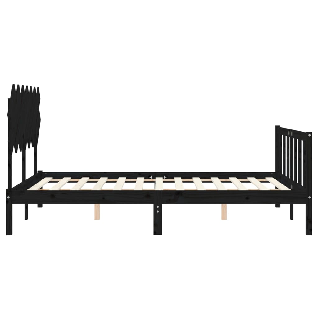 vidaXL Cadru de pat cu tăblie, negru, 140x190 cm, lemn masiv vidaXL Cadru de pat cu tăblie, negru, 140x190 cm, lemn masiv