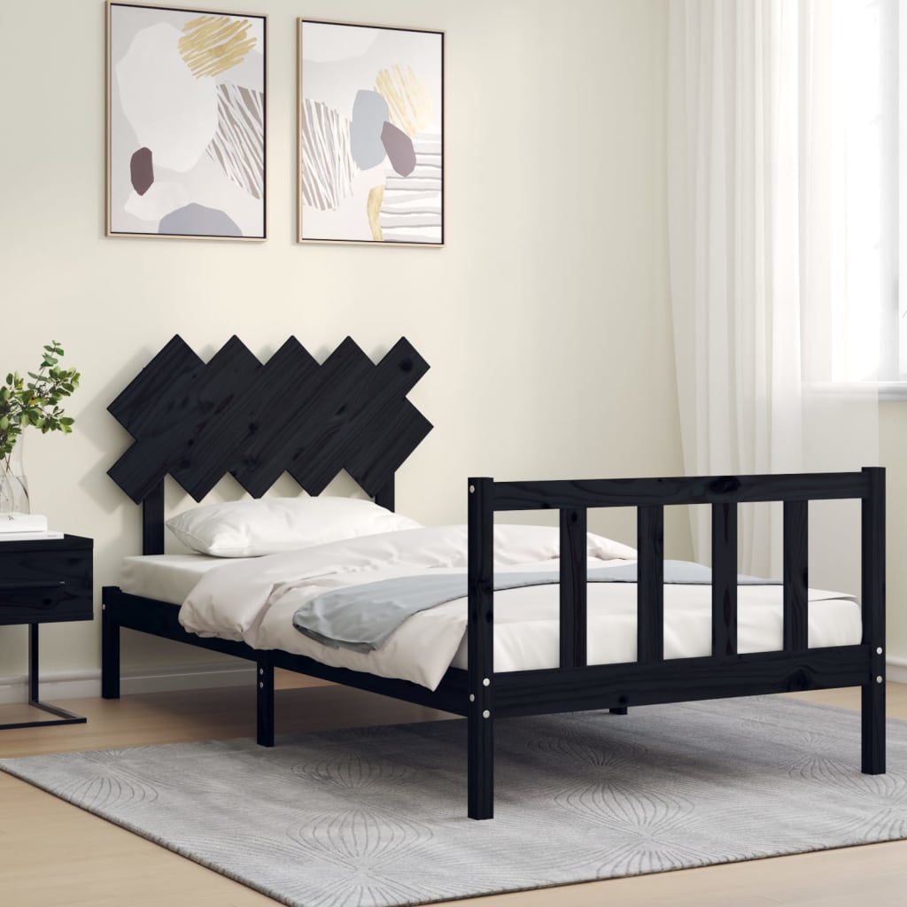 vidaXL Cadru de pat cu tăblie, negru, 100x200 cm, lemn masiv vidaXL Cadru de pat cu tăblie, negru, 100x200 cm, lemn masiv