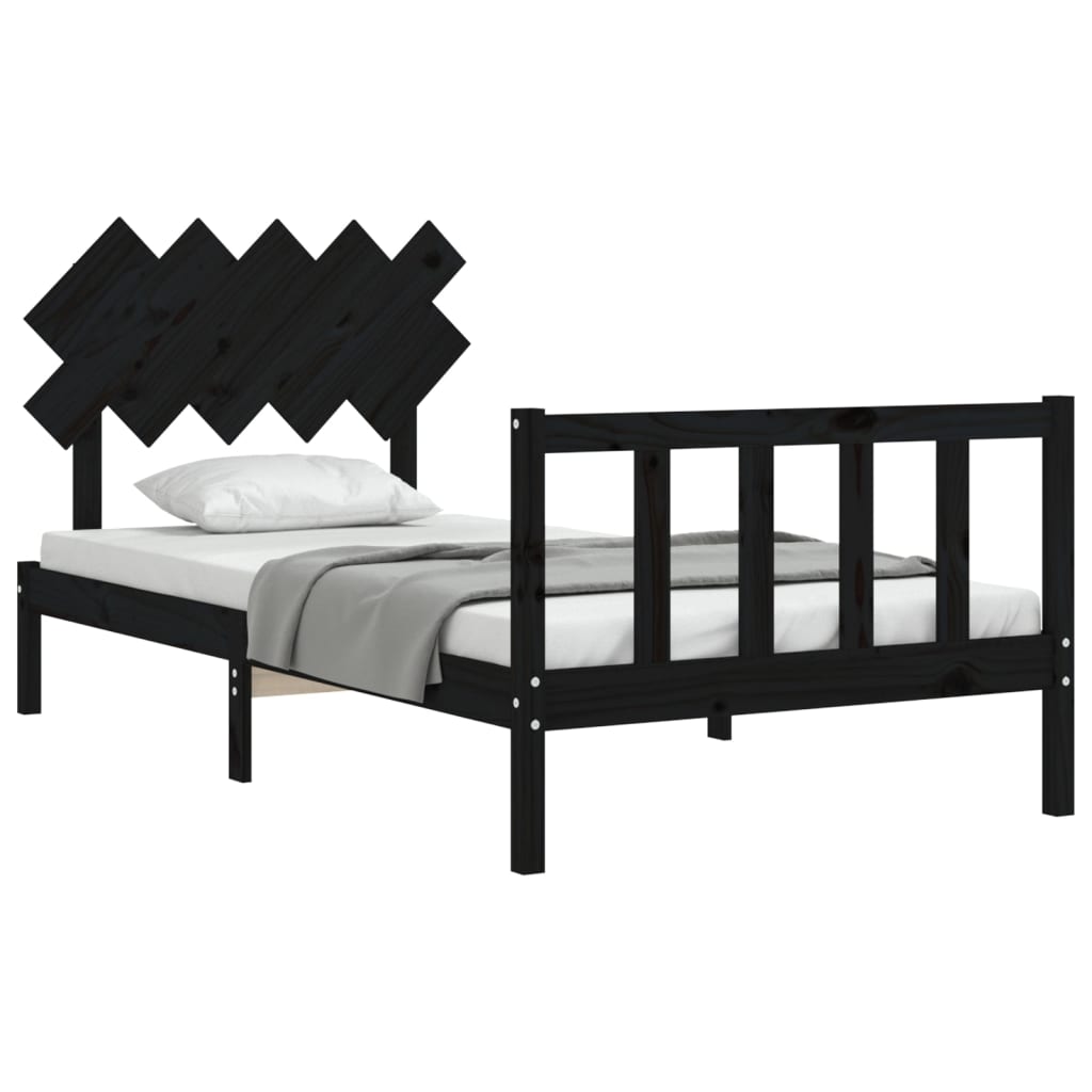 vidaXL Cadru de pat cu tăblie, negru, 100x200 cm, lemn masiv vidaXL Cadru de pat cu tăblie, negru, 100x200 cm, lemn masiv