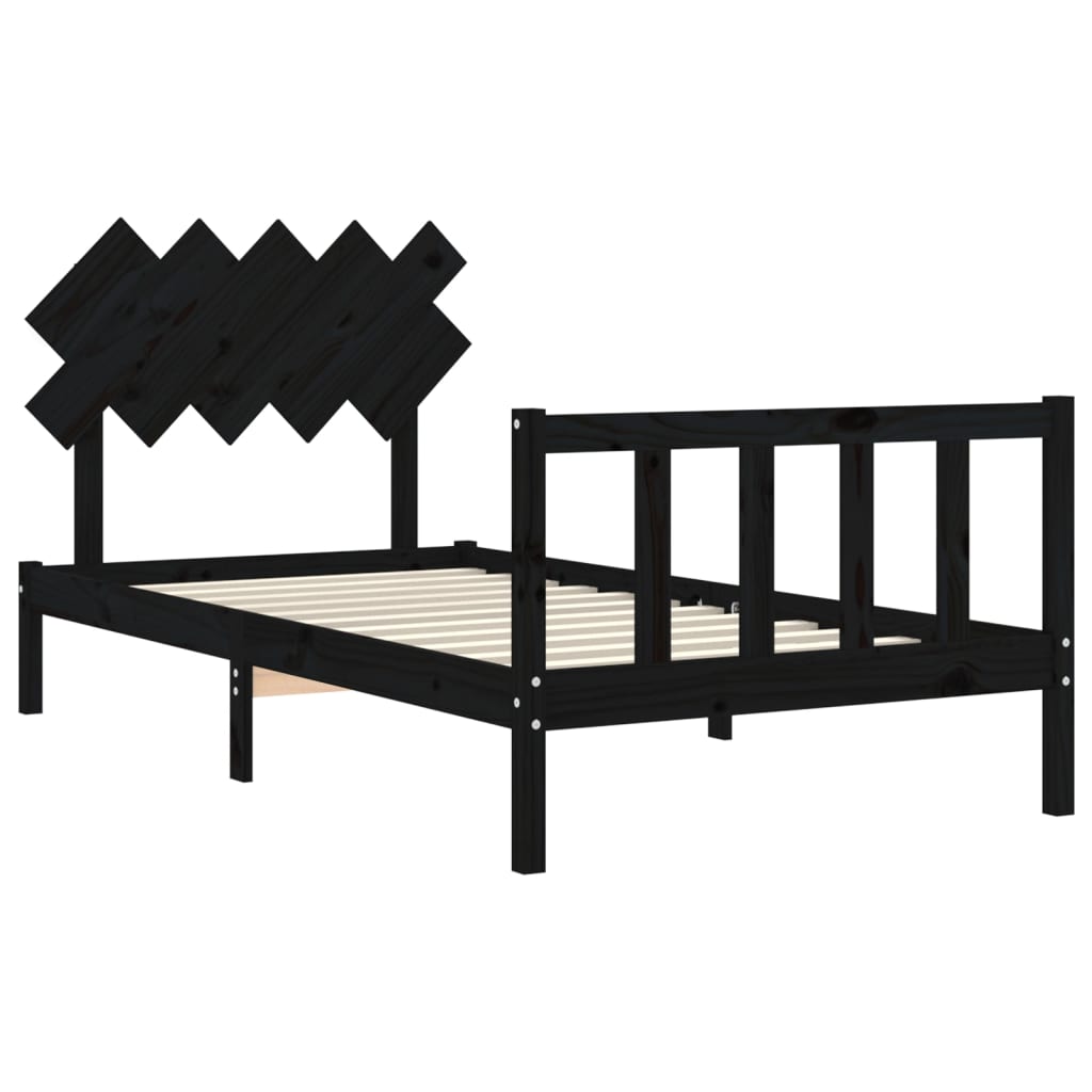 vidaXL Cadru de pat cu tăblie, negru, 100x200 cm, lemn masiv vidaXL Cadru de pat cu tăblie, negru, 100x200 cm, lemn masiv