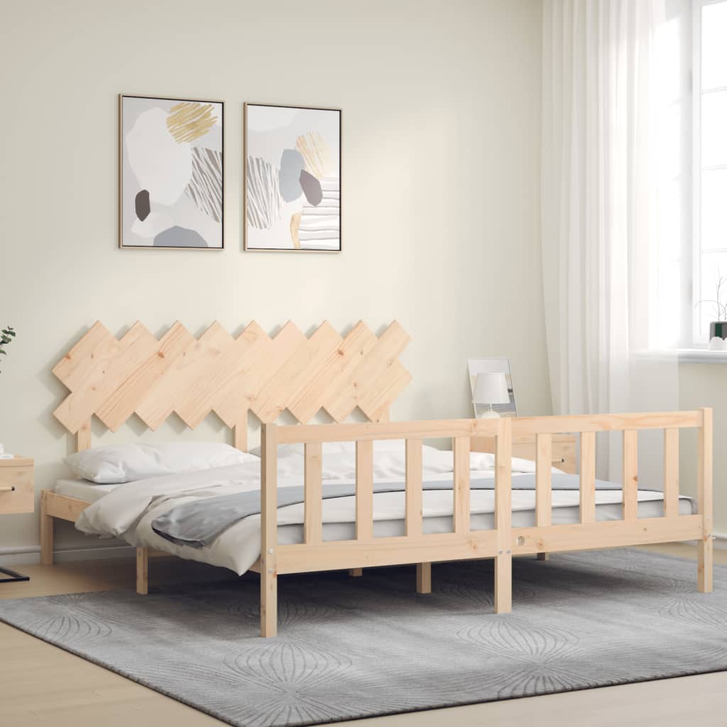 vidaXL Cadru de pat cu tăblie Super King Size, lemn masiv