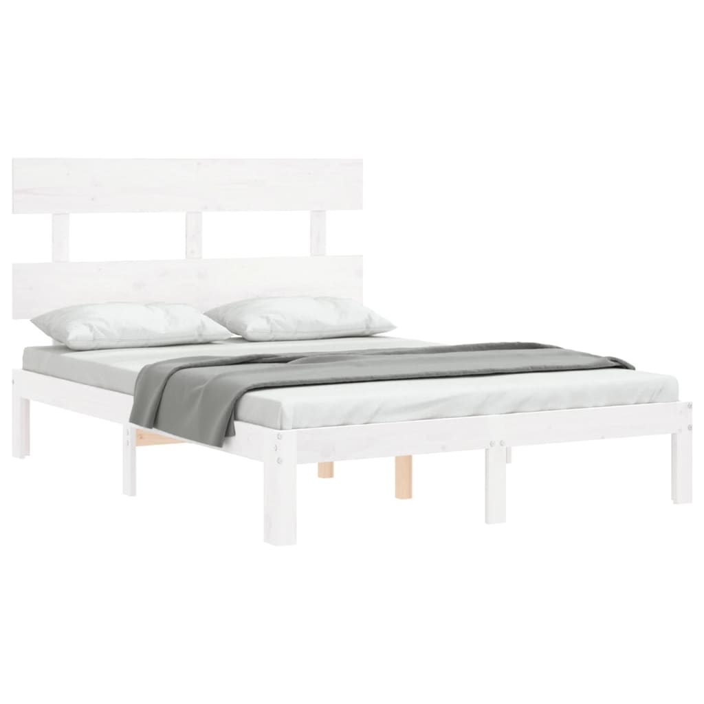 vidaXL Cadru de pat fără saltea, alb, 120x200 cm, lemn masiv pin vidaXL Cadru de pat fără saltea, alb, 120x200 cm, lemn masiv pin