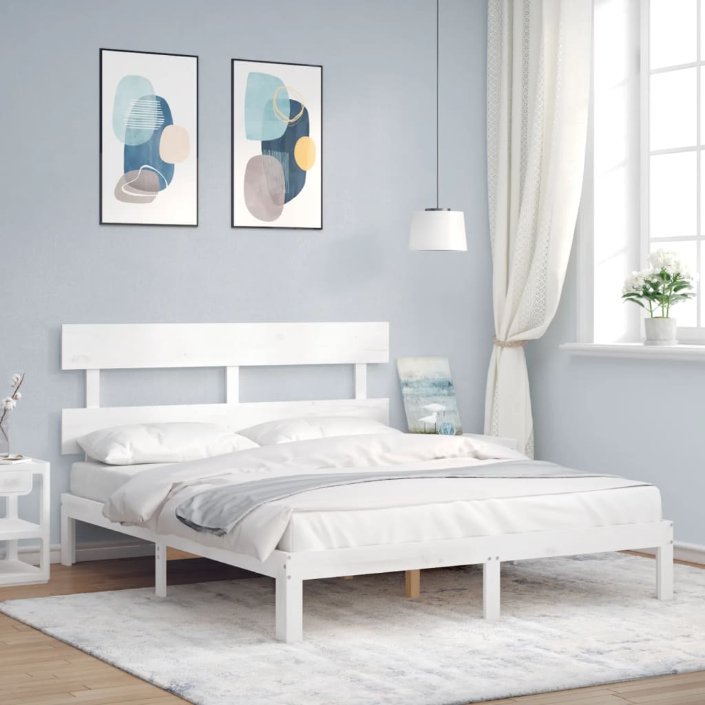 vidaXL Cadru de pat fără saltea, alb, 160x200 cm, lemn masiv pin
