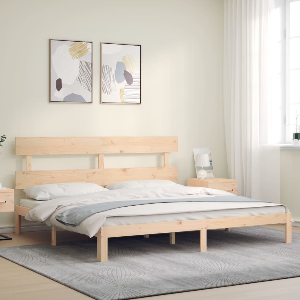 vidaXL Cadru de pat cu tăblie Super King Size, lemn masiv