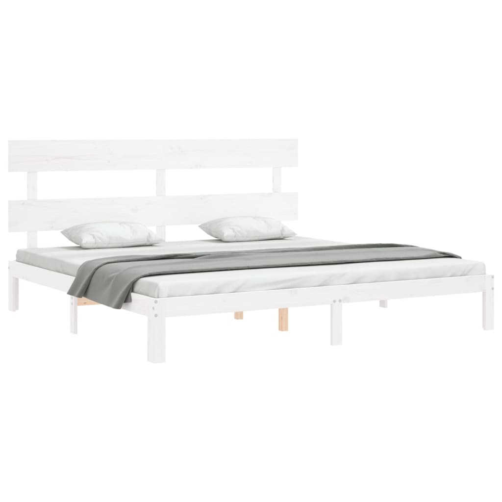 vidaXL Cadru de pat cu tăblie Super King Size, alb, lemn masiv