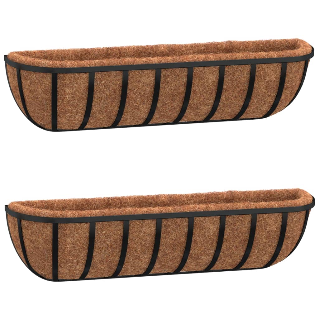 vidaXL Jgheab perete 2 buc. căptușeală cocos, negru, 76x21x16 cm, oțel vidaXL Jgheab perete 2 buc. căptușeală cocos, negru, 76x21x16 cm, oțel