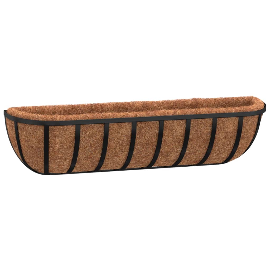 vidaXL Jgheab perete 2 buc. căptușeală cocos, negru, 76x21x16 cm, oțel vidaXL Jgheab perete 2 buc. căptușeală cocos, negru, 76x21x16 cm, oțel