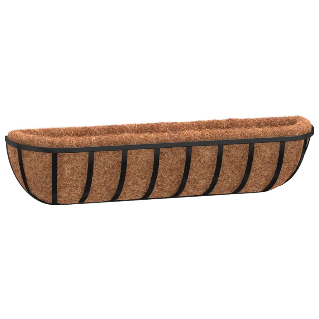 vidaXL Jgheab perete 2 buc. căptușeală cocos, negru, 91x20x23 cm, oțel vidaXL Jgheab perete 2 buc. căptușeală cocos, negru, 91x20x23 cm, oțel