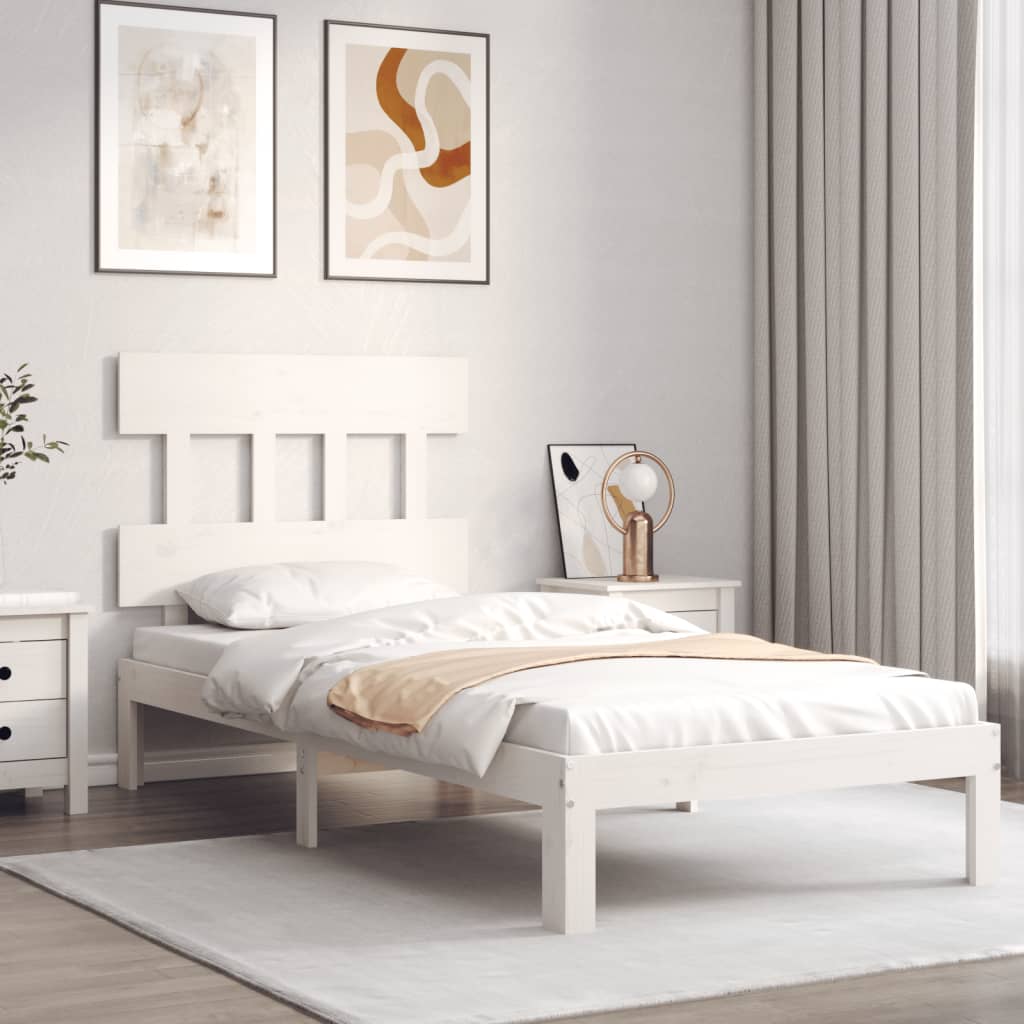 vidaXL Cadru de pat fără saltea, alb, 90x200 cm, lemn masiv pin